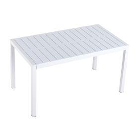 55 Inch White Modern Long Table - Indoor Outdoor Multi-Purpose Dining Table, Patio Table, Garden Table - Lightweight PP Tabletop With Metal Legs (Color: White)