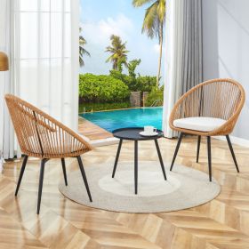 Modern 3 Piece Set17.7 Anti Spill Round Coffee Table   2 Rattan Swivel Chairs  Outdoor Patio Furniture For Tea Time.Suitable For Various Outdoor (Option: BlackWood)