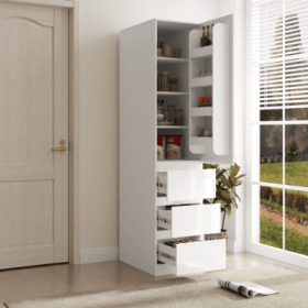 Kitchen Pantry Storage Cabinet,Food Pantry Cabinet With Doors ,shelves And Drawers (Color: White)
