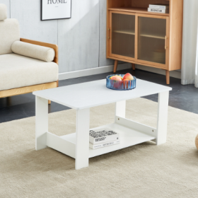 Modern Minimalist Walnut Colored Double Layered Rectangular Coffee Table ,tea Table.MDF Material Is More Durable,Suitable For Living Room, Bedroo (Color: White)