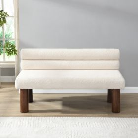 Upholstered Dining Bench, End Of Bed, Entryway Bench, Boucle Ottoman For Dining Room, Bedroom, Living Room, Rubber Wood Leg 330 LBS Support, Ligh (Color: Beige)