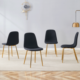 Luxury Simple Chair - Set Of 4 BLACK Linen-Cotton Material High Resilience Dining Chair With Metal Golden Leg.Integral Metal Leg Architecture,Sui (Option: BlackGold)