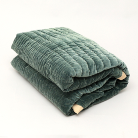 Cotton Velvet Stonewashed Hand Quilted Bedspread With Flanges-88X92 Inch (Option: Jade)