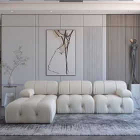 Nordic Modern Apartment Furniture Fabric Buckle Design Sofa Living Room Couch Light Luxury Sponge Sofa For Lock Design (Color: Beige)