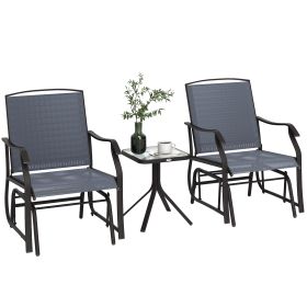 3 Piece Outdoor Glider Chair With Coffee Table And 2 Patio Chairs Supports Up To 352 Lbs For Backyard And Garden Gray (Option: Gray)