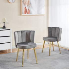 Modern ORANGE Dining Chair  Set Of 2   With Iron Tube Golden Color Legs, Velvet And Comfortable Backrest, Suitable For Dining Room, Living Room, (Color: Grey)