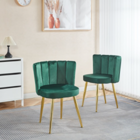 Modern ORANGE Dining Chair  Set Of 2   With Iron Tube Golden Color Legs, Velvet And Comfortable Backrest, Suitable For Dining Room, Living Room, (Color: Green)