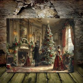 1 Canvas Painting With Wood Frame, Ready To Hang, Victorian Christmas Tree Light Scene - Woven Fiberboard Wall Art, Waterproof Framed Canvas - Ho (Option: 36X24inch)