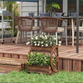 Wooden Wagon Planter Box, 2-Tier Raised Garden Bed, For Vegetables Flowers Herbs (Option: Carbonized)