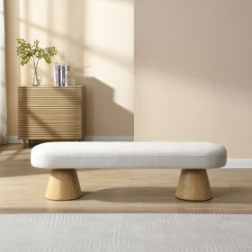 Dining Bench For Dining Room, Upholstered Bedroom End Of Bed Entryway Bench, Boucle Ottoman For Living Room, 64L Beige Stool Top Wood Leg 300 LBS (Color: Beige)