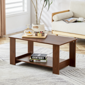 Modern Minimalist Walnut Colored Double Layered Rectangular Coffee Table ,tea Table.MDF Material Is More Durable,Suitable For Living Room, Bedroom, An (Option: Walnut)