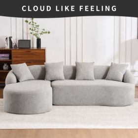 LY-022 GREY COMPRESSION SOFA Combining Chaise Longue With 3-seater, Wood Grain Chenille Fabric, Full Sponge Compression Sofa,combined Sofa With 4 (Option: Light Gray)