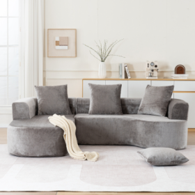 Modular Sectional Sofa With L-Shape Chaise,Cloud Sectional Modern Sleeper Couch With Deep Seat,Sponge Compression Sofas No Assembly Required   Gr (Color: Grey)