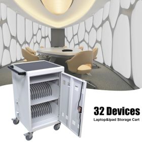 30 2Bay Mobile School Charging Cart Station For Chromebook, Tablet And Laptop Computer With Power Strip Included, Assembly Required-WHITE (Option: Antique White)