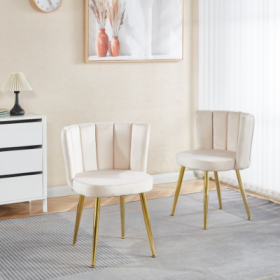 Modern ORANGE Dining Chair  Set Of 2   With Iron Tube Golden Color Legs, Velvet And Comfortable Backrest, Suitable For Dining Room, Living Room, (Color: White)