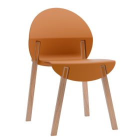 4-Pack Grey Blue Chairs  Red Oak Wood Legs & PP Seat, Indoor Dining & Living Room Furniture Set (Option: Tropical Orange)