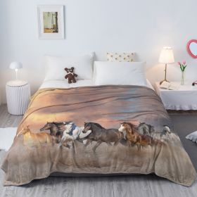 3D Horse Printed Flannel Throw Blanket For Girls Women Running Horse Throw Blanket Fleece Blankets With Horses On Them Flannel Blanket Cool Horse (Option: 130x150cm-Multicolor)
