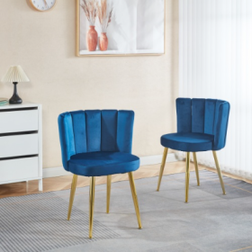 Modern ORANGE Dining Chair  Set Of 2   With Iron Tube Golden Color Legs, Velvet And Comfortable Backrest, Suitable For Dining Room, Living Room, (Color: Blue)