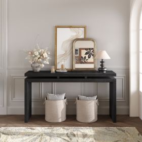 60  Antique Natural Farmhouse Console Table - Retro Wooden Entryway Table With Double Board Suspension Design, Solid Wood & MDF, Sofa Table For L (Option: Primary Living Space)