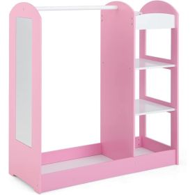 Kids Dress Up Storage with Mirror (Color: Pink)