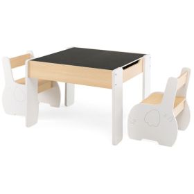 4-in-1 Wooden Activity Kids Table and Chairs with Storage and Detachable Blackboard (Color: White)
