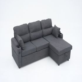 Convertible Sleeper Sofa 2 In 1, L-Shaped Couches For Living Room, Pull Out Sectional Futon Sofa Bed With Storage Space, USB Ports And Cup Holders For (Option: Gray)