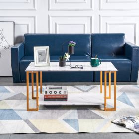 D&N Coffee Table, 2 Layers 1.5cm Thick Marble MDF Rectangle 39.37  L Tabletop Iron Coffee Table , Dining Room, Coffee Shop, Resterant, White Top, (Color: White)