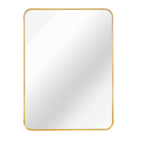 22x30 Inch Silver Metal Framed Rectangular Bathrrom Mirror For Wall. (Color: gold)