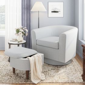 COLAMY Swivel Barrel Accent Chair With Ottoman, Modern Single Sofa, Upholstered Armchair With Storage Space For Home, Beige (Color: Beige)