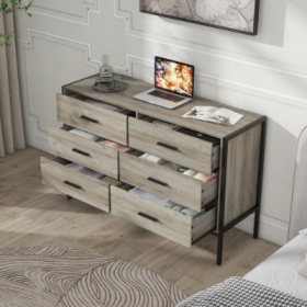 Wood Dresser With 6 Drawers, Wooden Storage Closet For Bedroom, Solid Clothes Cabinet With Sturdy Steel Frame, 48.58Wx15.75Dx31.22H, 48 Inch, Rus (Option: Gray)