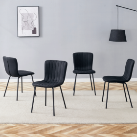 Luxury Minimalist Chairs - A Set Of 4 High Quality Dining Chairs With Black Metal Legs. The Integral Metal Leg Structure Is Suitable For Various (Color: Black)