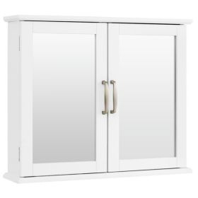 2-Tier Wall-Mounted Mirror Storage Cabinet With Handles For Bathroom (Color: White)
